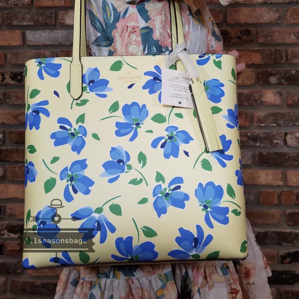Kate Spade Garden Toss Tote Blue FLORAL Yellow - Picture 4 of 6